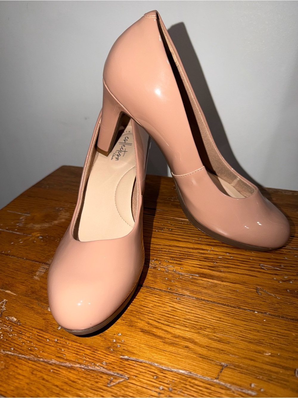 Clarks Patent Round-Toe Pumps in Blush